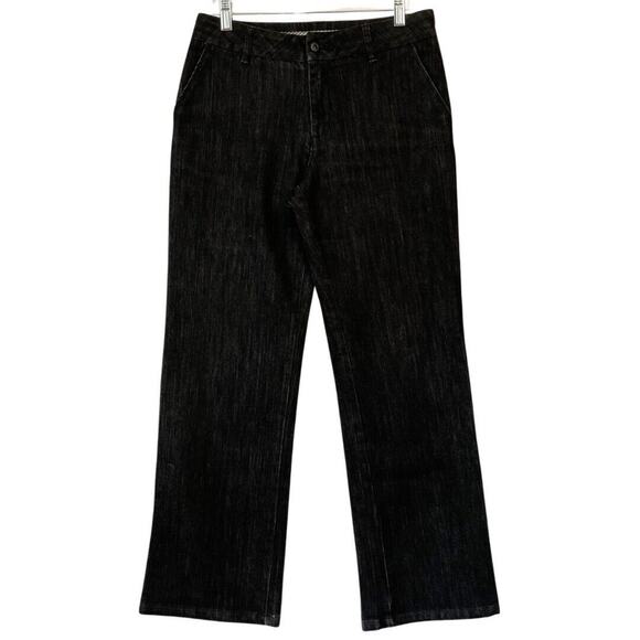 Chico’s Platinum Jeans Size 1 M/8 Black Wash Denim STRATTON MR Trouser Wide Leg - Picture 1 of 11